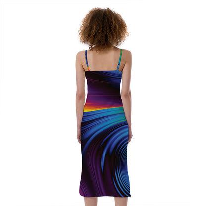 Colorful Psychedelic Print Slim Fit Midi Cami Dress