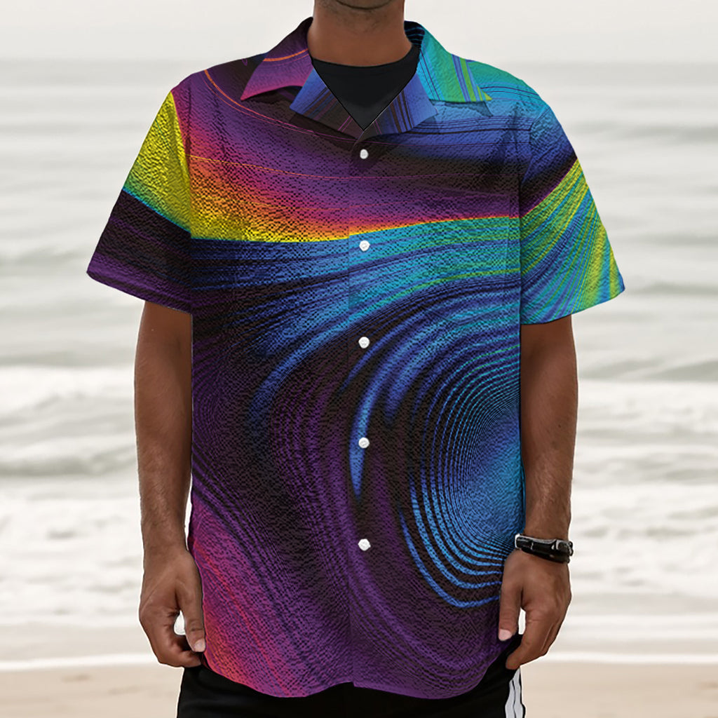 Colorful Psychedelic Print Textured Short Sleeve Shirt