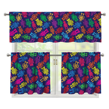 Colorful Robot Pattern Print 3 Piece Kitchen Curtains
