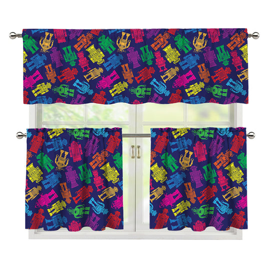 Colorful Robot Pattern Print 3 Piece Kitchen Curtains