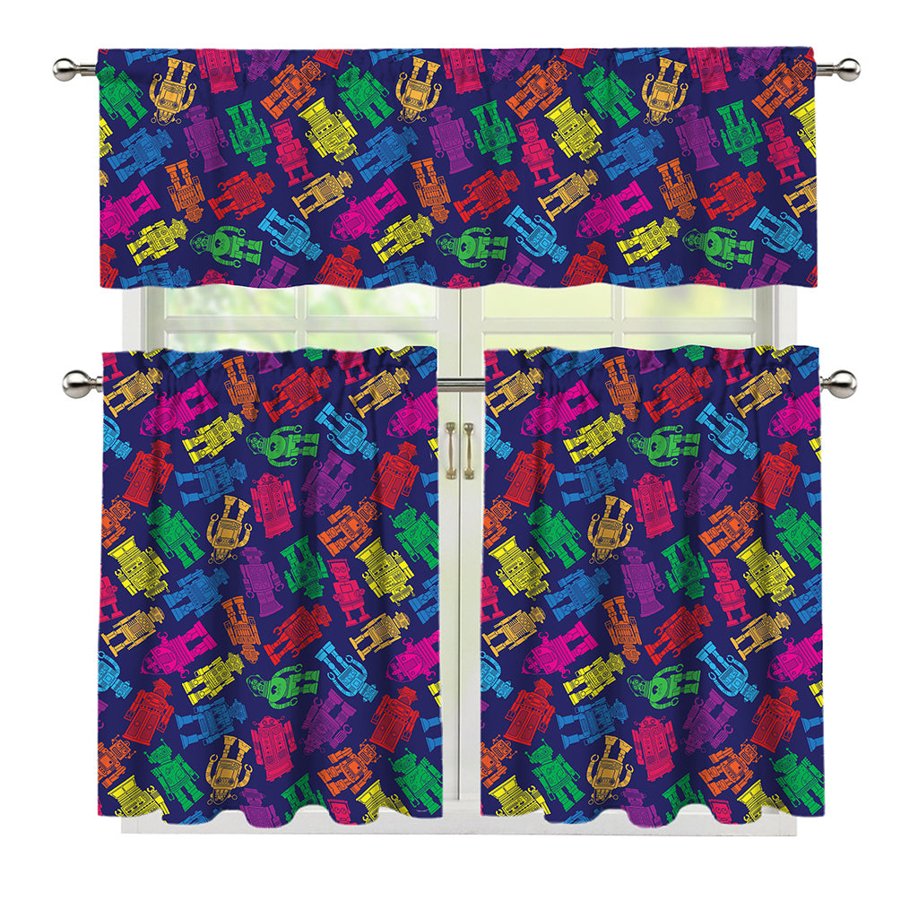 Colorful Robot Pattern Print 3 Piece Kitchen Curtains