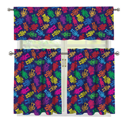 Colorful Robot Pattern Print 3 Piece Kitchen Curtains