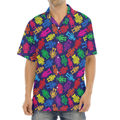Colorful Robot Pattern Print Aloha Shirt