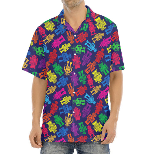 Colorful Robot Pattern Print Aloha Shirt