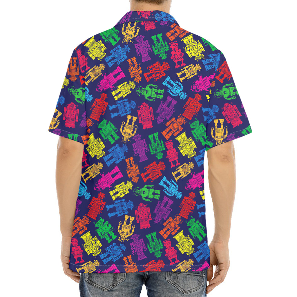 Colorful Robot Pattern Print Aloha Shirt