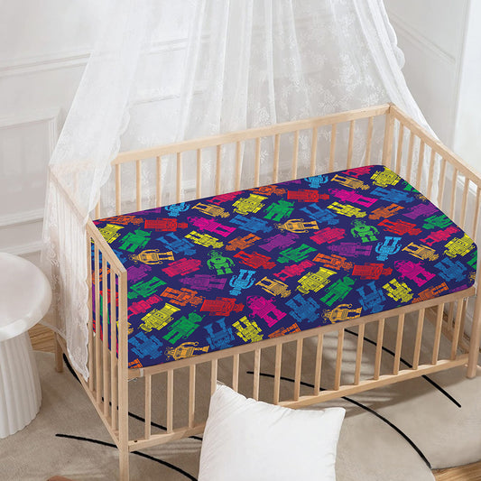 Colorful Robot Pattern Print Baby Crib Sheet