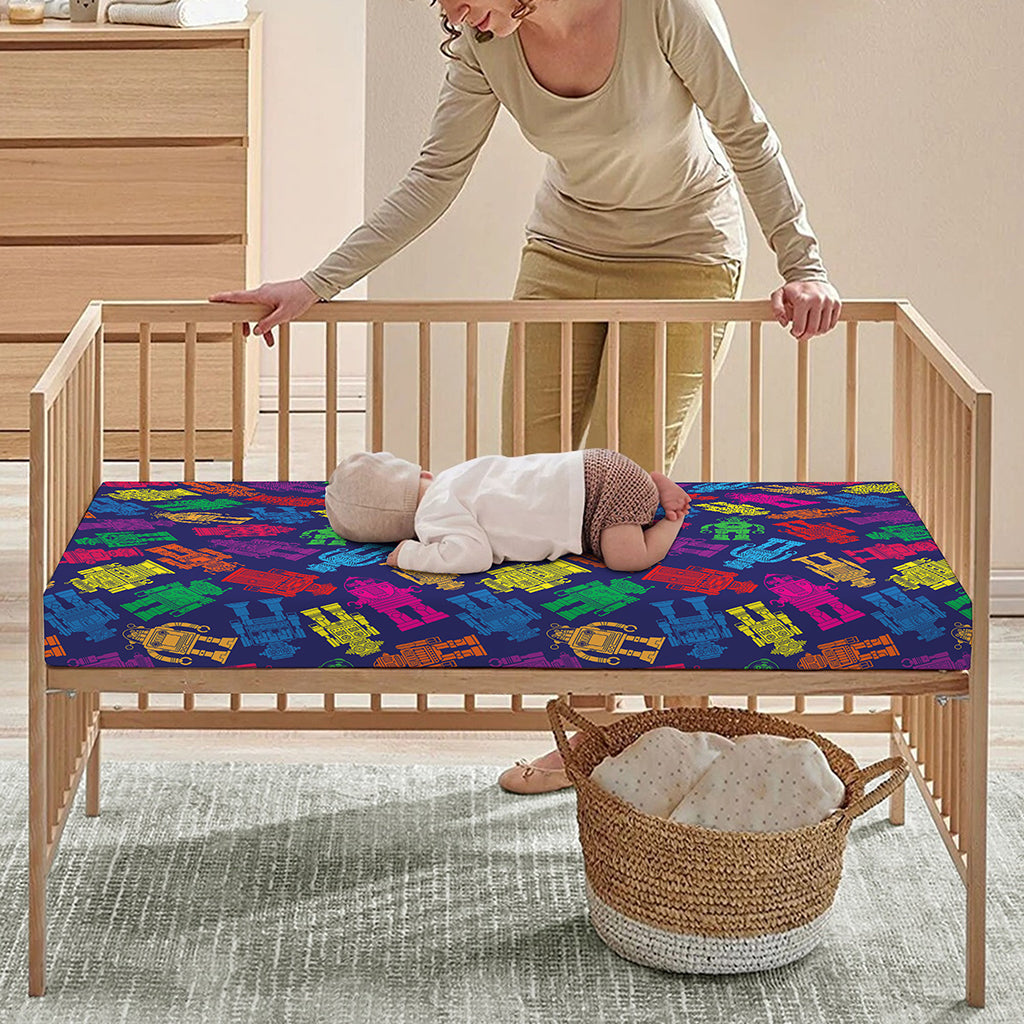 Colorful Robot Pattern Print Baby Crib Sheet