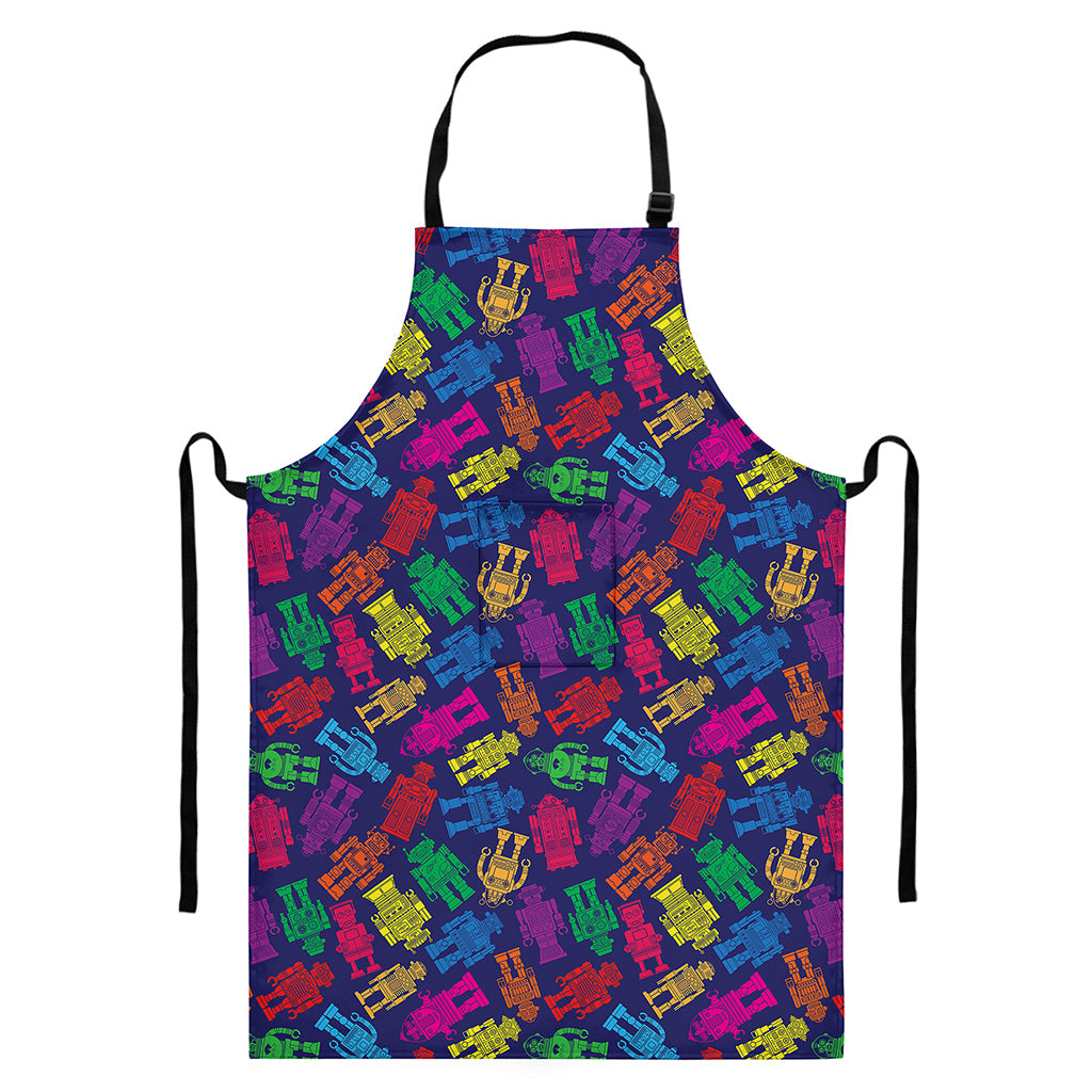 Colorful Robot Pattern Print Bib Apron With Pocket