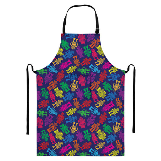 Colorful Robot Pattern Print Bib Apron With Pocket