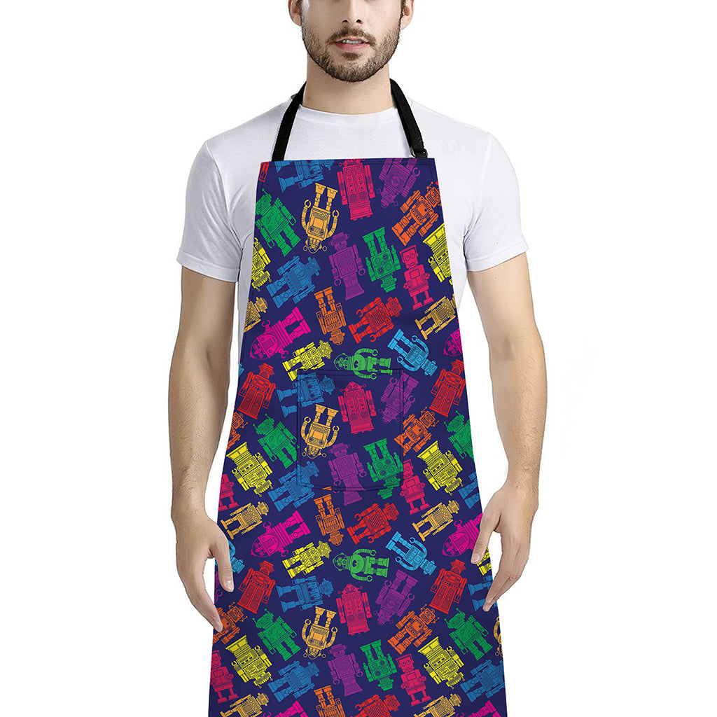 Colorful Robot Pattern Print Bib Apron With Pocket