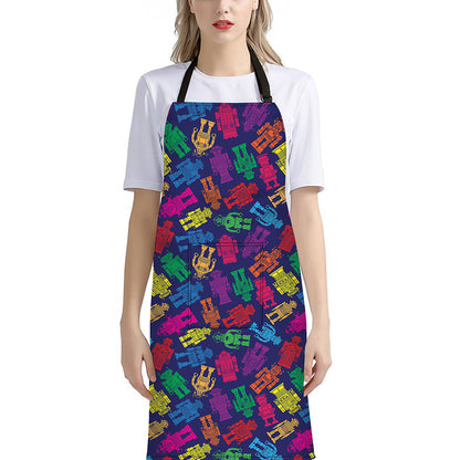 Colorful Robot Pattern Print Bib Apron With Pocket