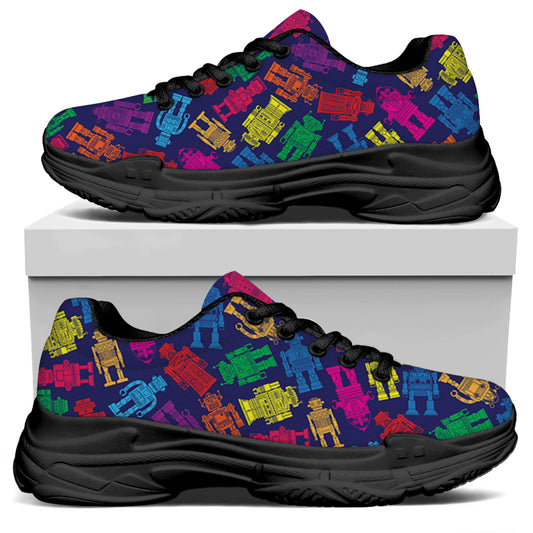 Colorful Robot Pattern Print Black Chunky Shoes