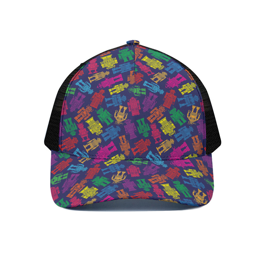 Colorful Robot Pattern Print Black Mesh Trucker Cap