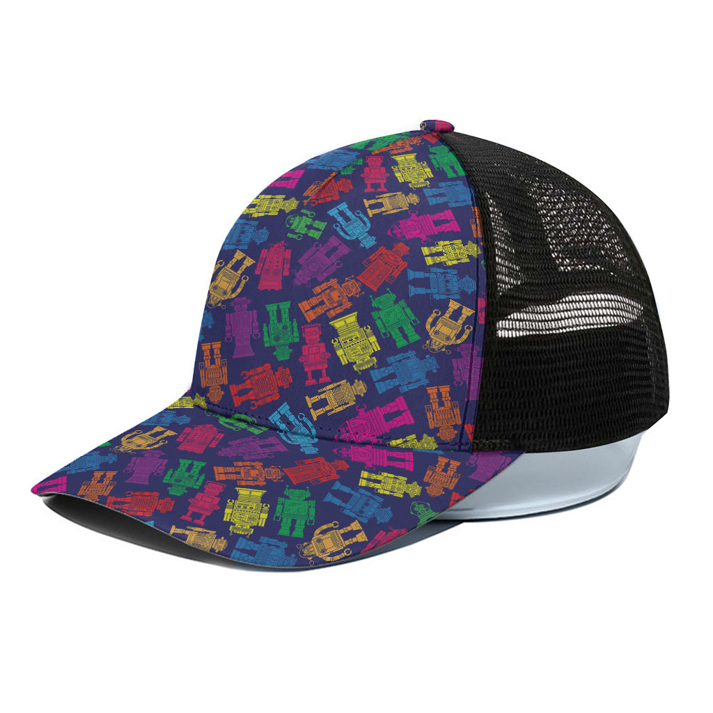 Colorful Robot Pattern Print Black Mesh Trucker Cap