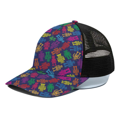Colorful Robot Pattern Print Black Mesh Trucker Cap