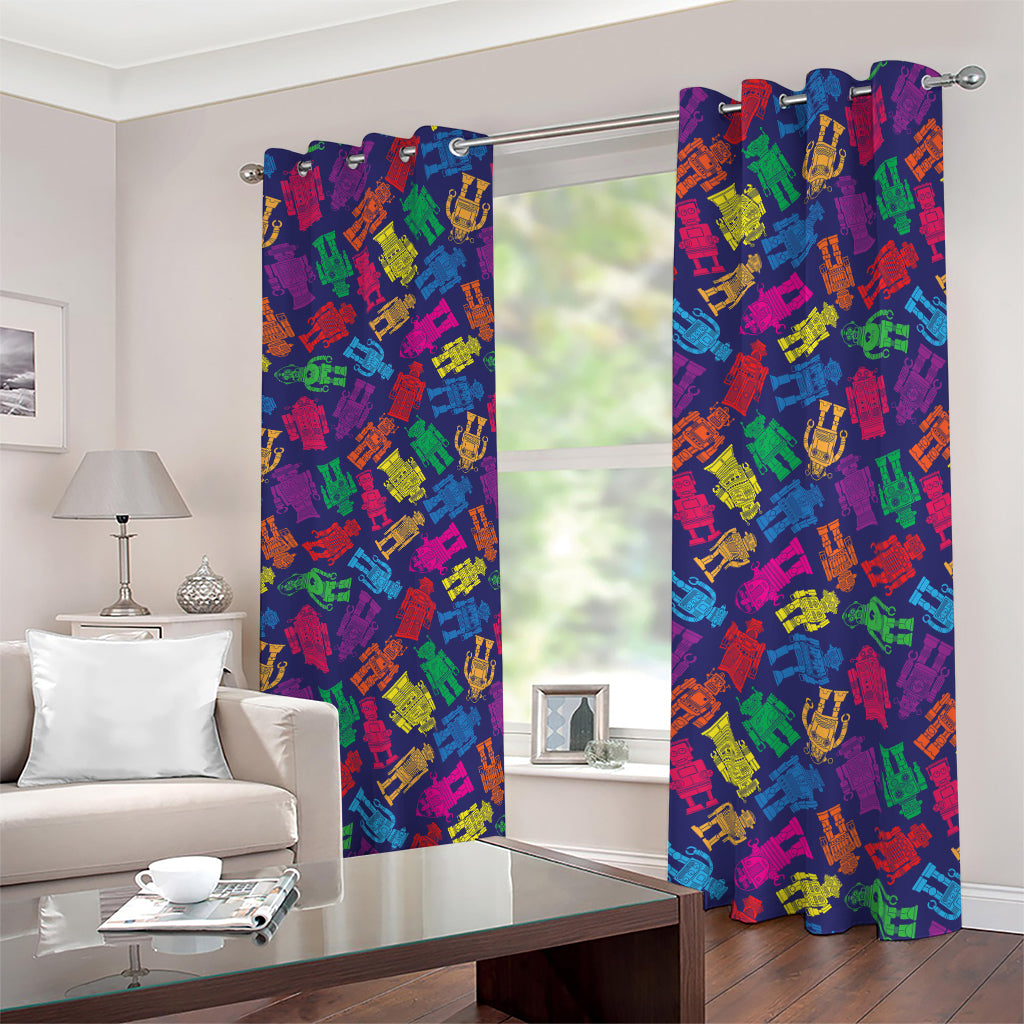 Colorful Robot Pattern Print Blackout Grommet Curtains