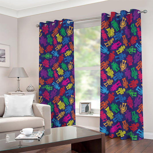 Colorful Robot Pattern Print Blackout Grommet Curtains