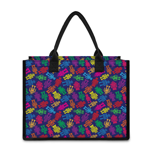 Colorful Robot Pattern Print Canvas Tote Bag