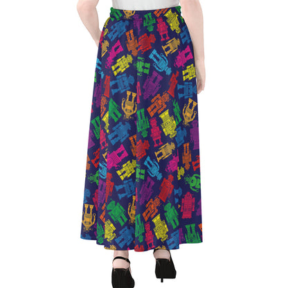 Colorful Robot Pattern Print Chiffon Maxi Skirt