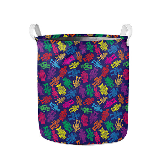 Colorful Robot Pattern Print Collapsible Laundry Basket
