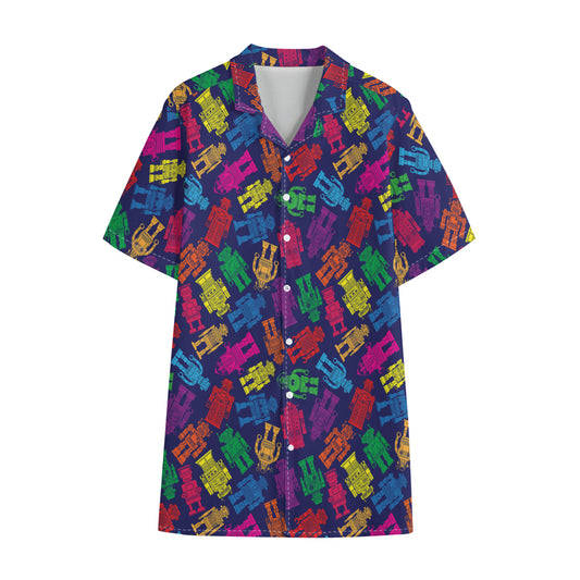 Colorful Robot Pattern Print Cotton Hawaiian Shirt