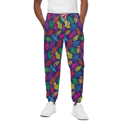 Colorful Robot Pattern Print Cotton Pants