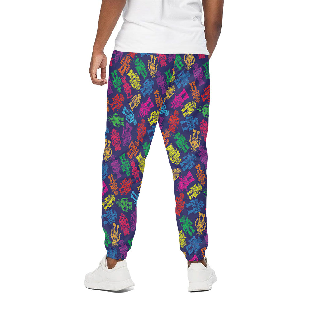 Colorful Robot Pattern Print Cotton Pants
