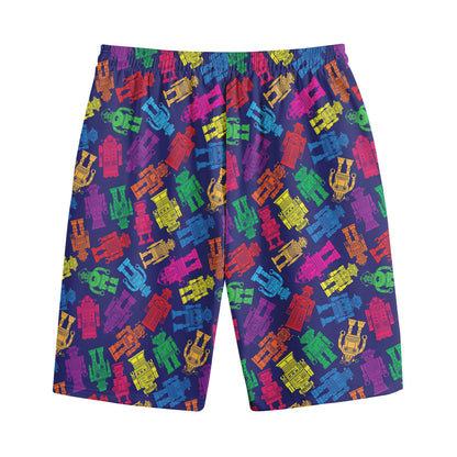 Colorful Robot Pattern Print Cotton Shorts