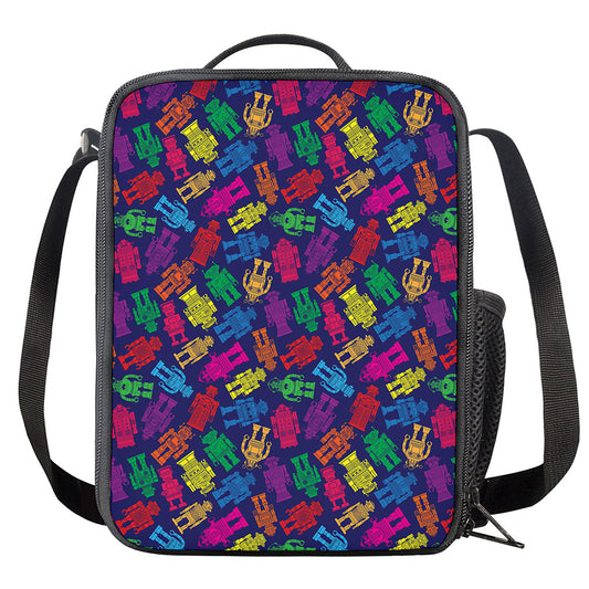 Colorful Robot Pattern Print Crossbody Lunch Bag
