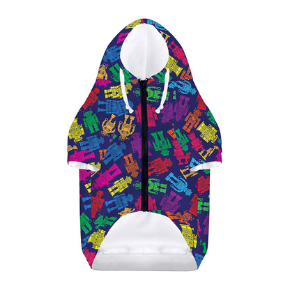 Colorful Robot Pattern Print Dog Zip Up Hoodie