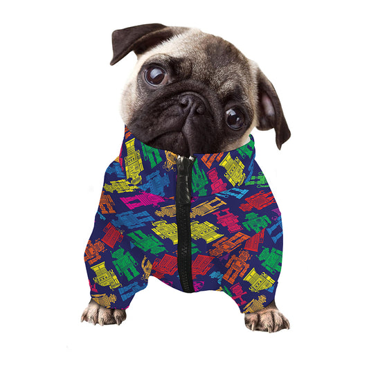 Colorful Robot Pattern Print Dog Zip Up Jacket