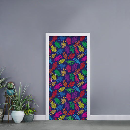 Colorful Robot Pattern Print Door Sticker
