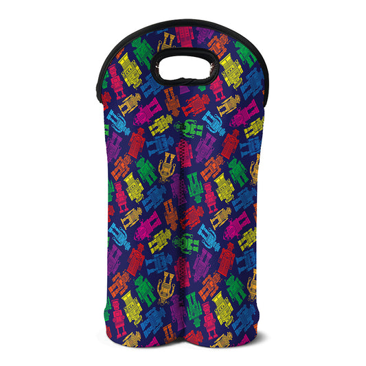Colorful Robot Pattern Print Double Neoprene Wine Tote