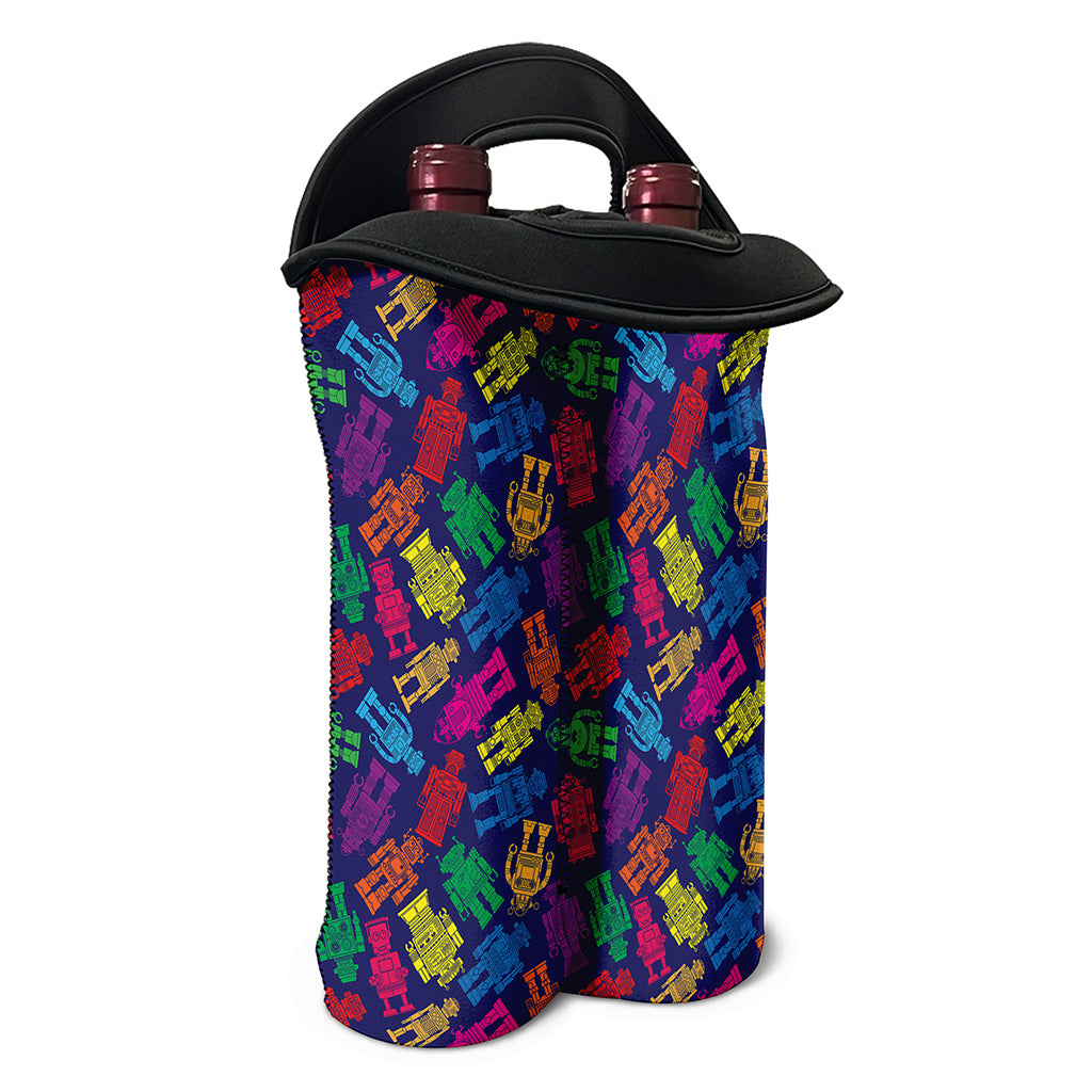 Colorful Robot Pattern Print Double Neoprene Wine Tote