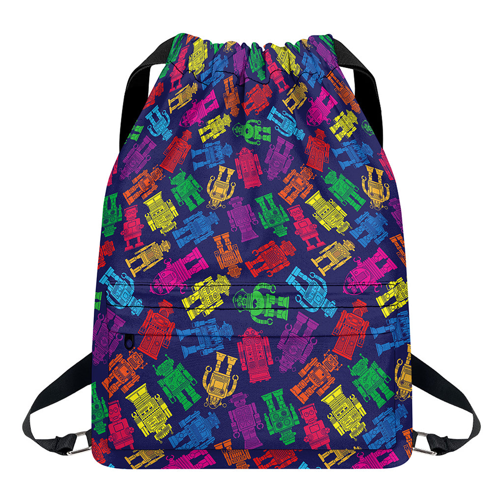 Colorful Robot Pattern Print Drawstring Backpack