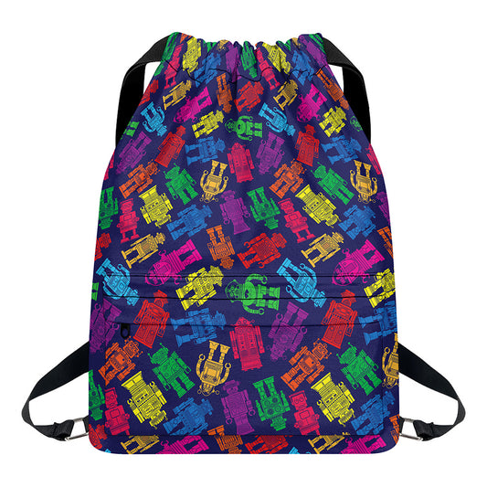 Colorful Robot Pattern Print Drawstring Backpack