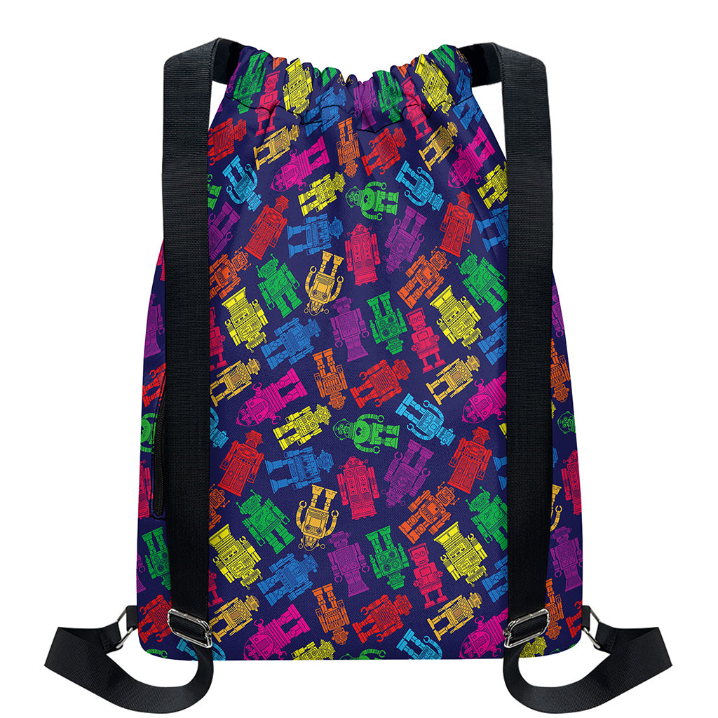 Colorful Robot Pattern Print Drawstring Backpack