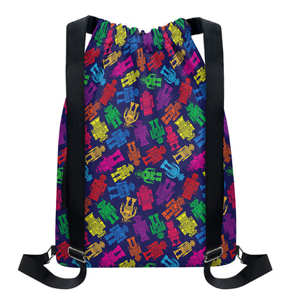 Colorful Robot Pattern Print Drawstring Backpack
