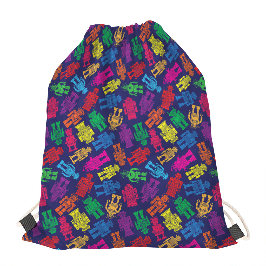 Colorful Robot Pattern Print Drawstring Bag
