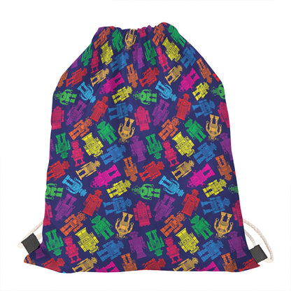 Colorful Robot Pattern Print Drawstring Bag
