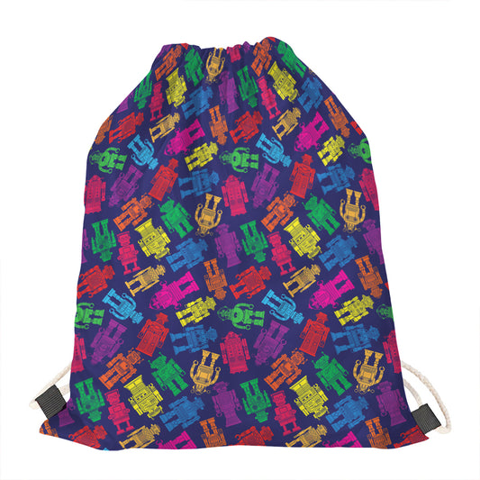 Colorful Robot Pattern Print Drawstring Bag