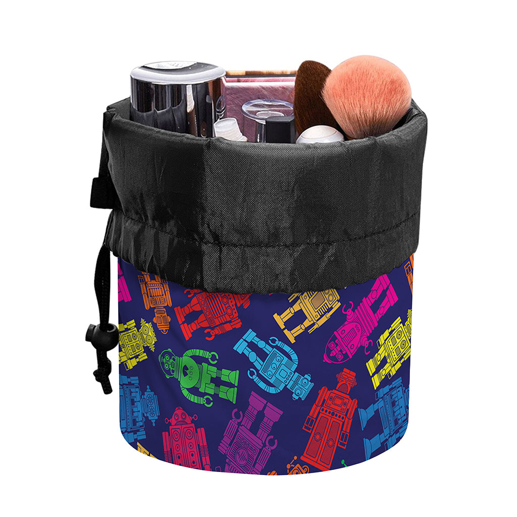 Colorful Robot Pattern Print Drawstring Makeup Bag