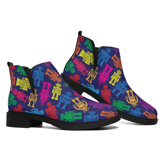 Colorful Robot Pattern Print Flat Ankle Boots