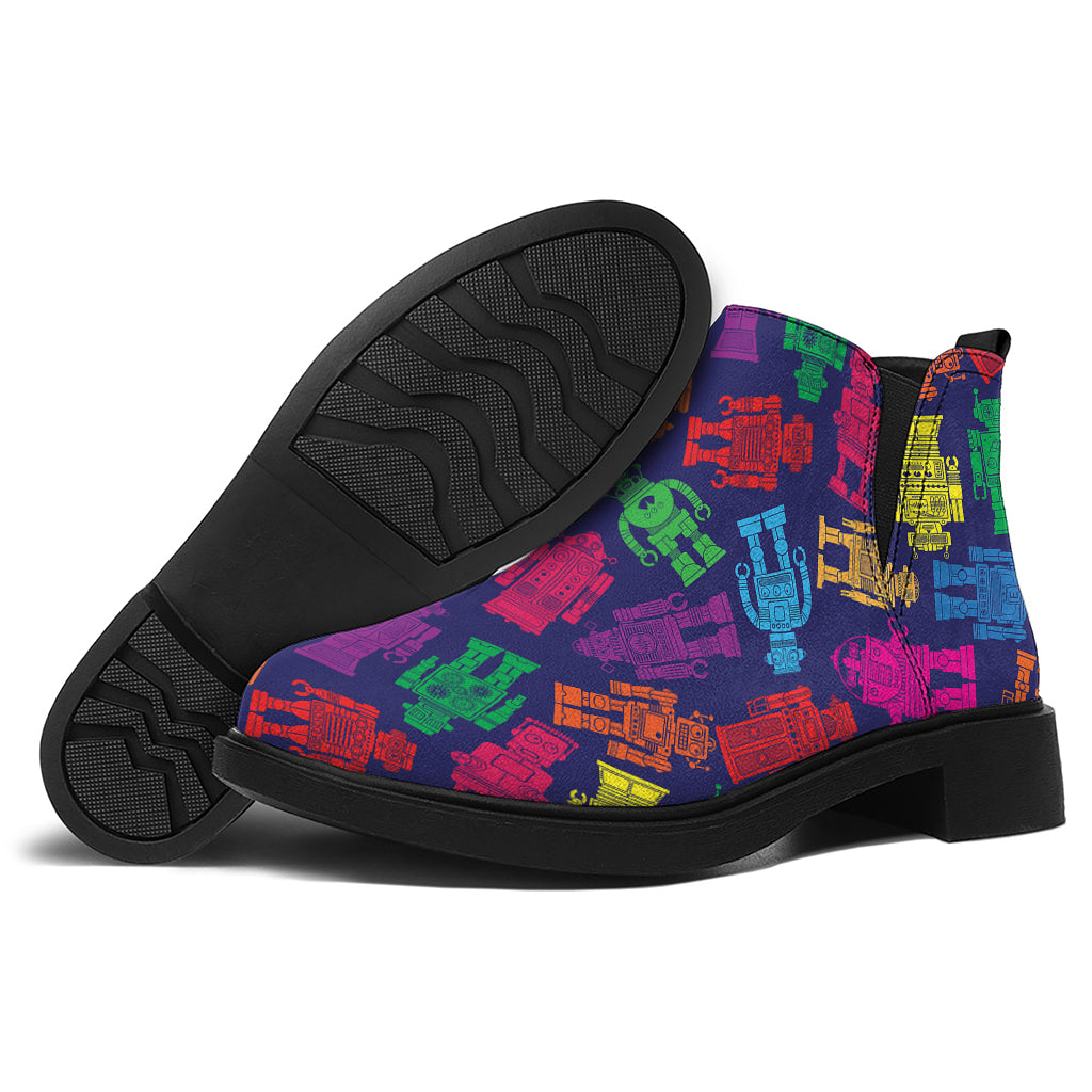 Colorful Robot Pattern Print Flat Ankle Boots