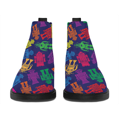 Colorful Robot Pattern Print Flat Ankle Boots