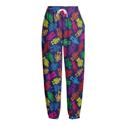 Colorful Robot Pattern Print Fleece Lined Knit Pants