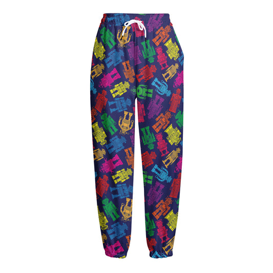 Colorful Robot Pattern Print Fleece Lined Knit Pants