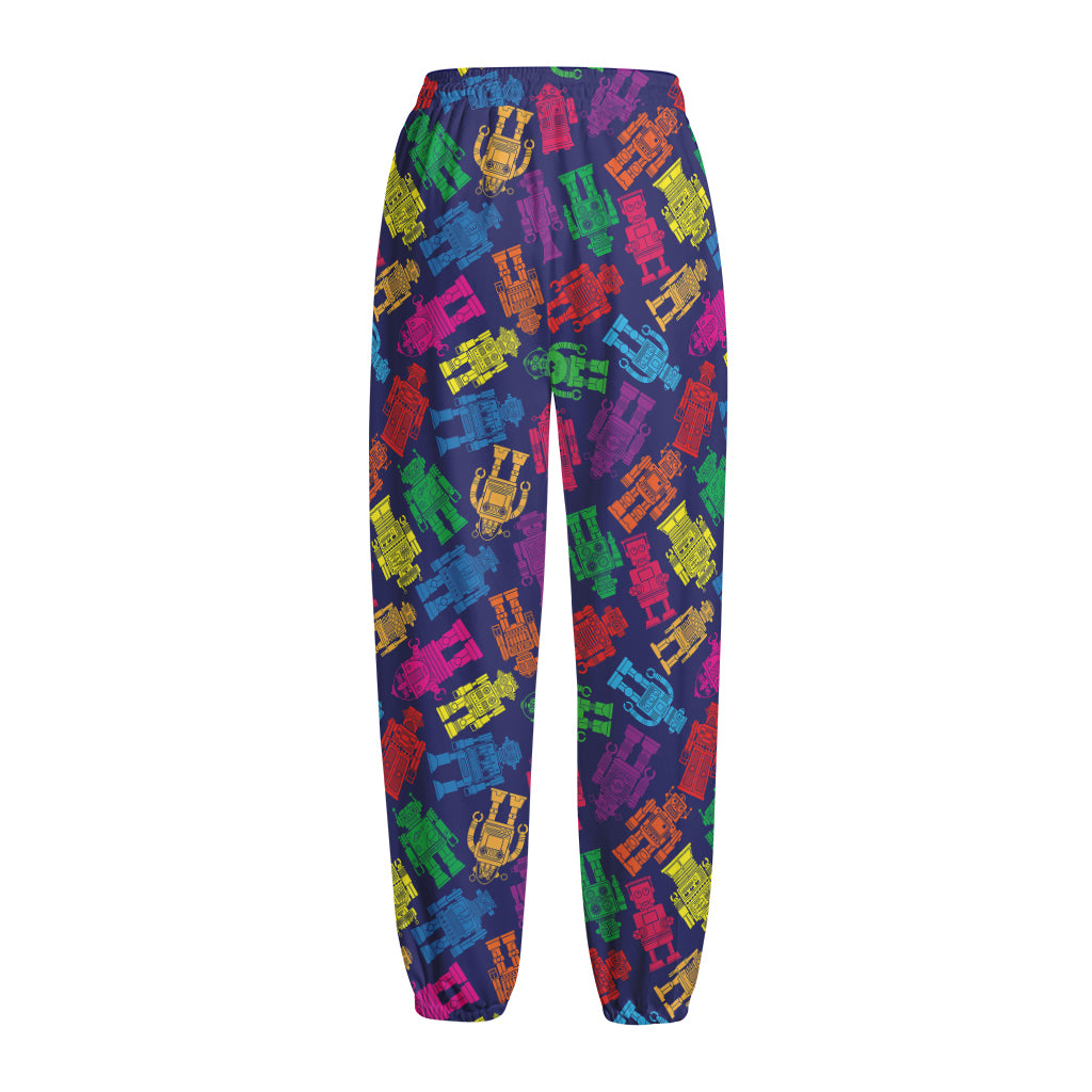 Colorful Robot Pattern Print Fleece Lined Knit Pants