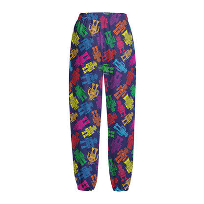Colorful Robot Pattern Print Fleece Lined Knit Pants
