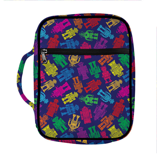 Colorful Robot Pattern Print Front Pocket Bible Bag